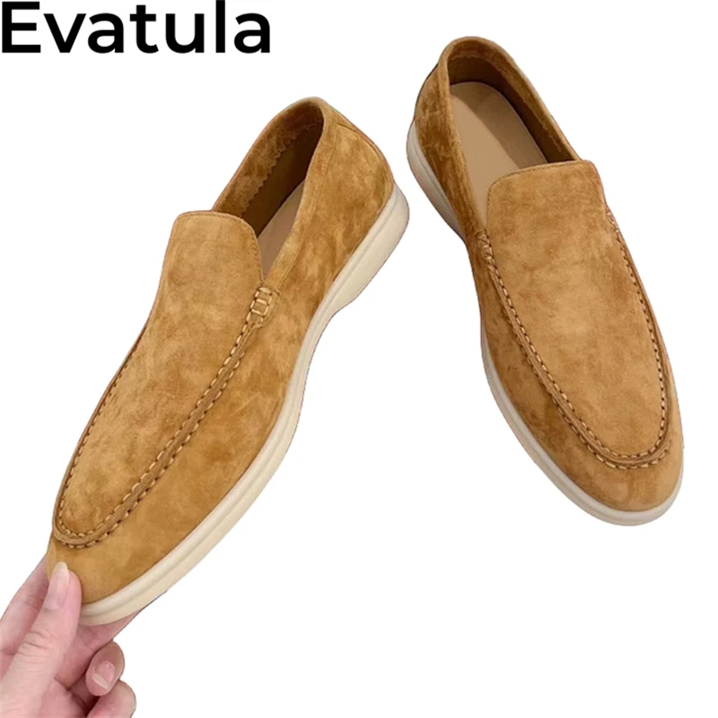 

2024 Spring Kidsuede Flat Loafers Shoes For Women & Men Round Toe Slip-on Causal Couple Shoes Outside Walking Lazy Shoes Male