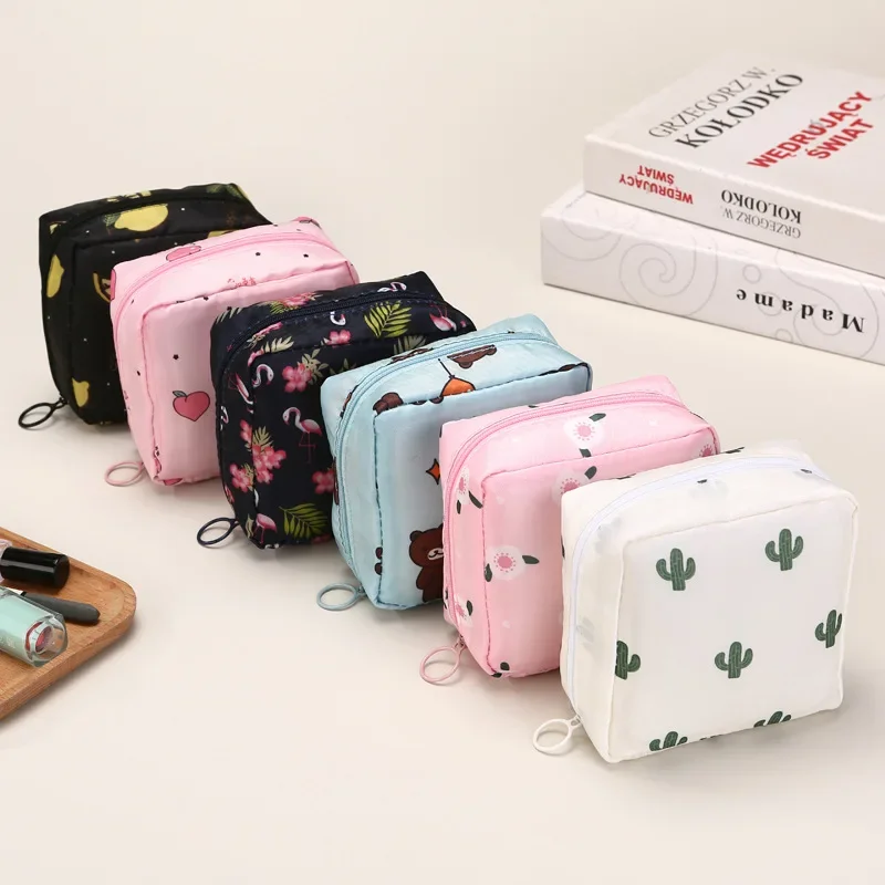 Damenbinden-Tampon-Aufbewahrungstasche, tragbare, wasserdichte Organizer-Tasche, Cartoon-Muster, Damenbinden-Aufbewahrungstasche