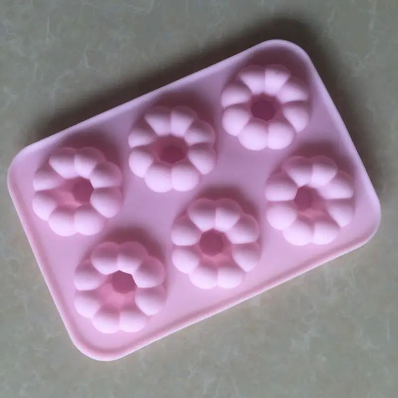 6 Cavity Non-Stick Silicone Donut Mold Flower Shape Food Grade for DIY Chocolate Fondant Cake Home Baking