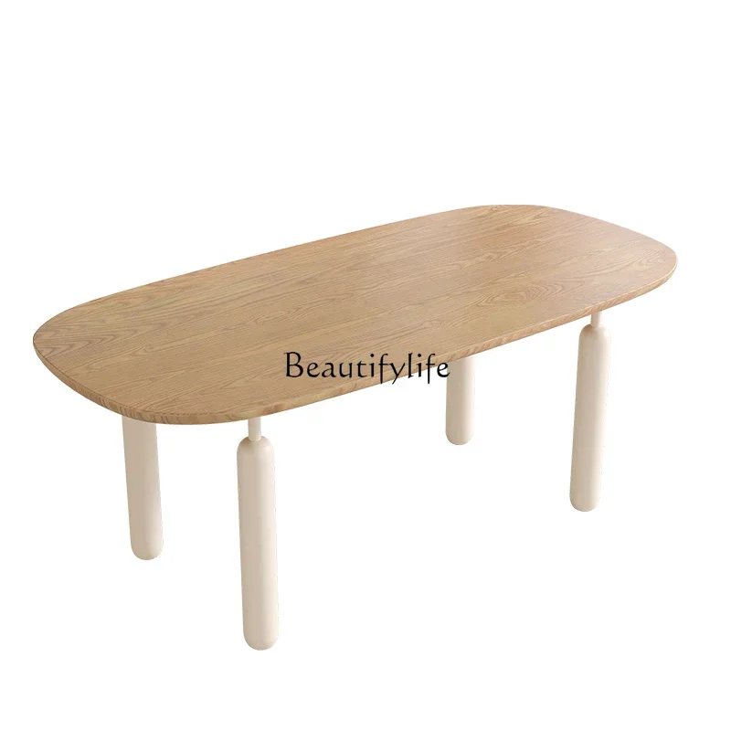 

LJYFrench cream style solid wood dining table household wabi style oval table