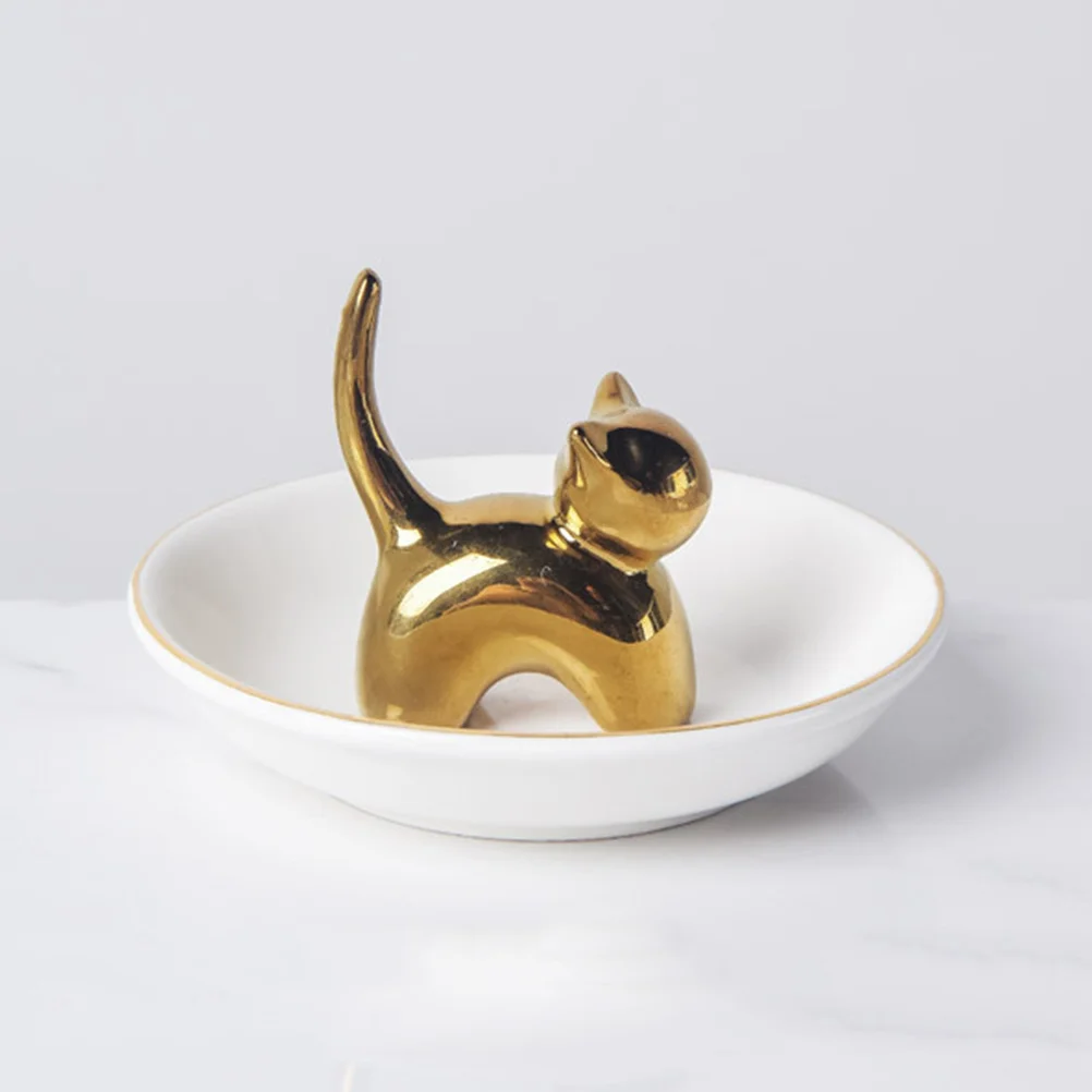 Ceramic Cat Jewelry Dish Nordic Style Decorative Tray for Rings Earrings Bracelets Jewelry Organizer Storage Plate