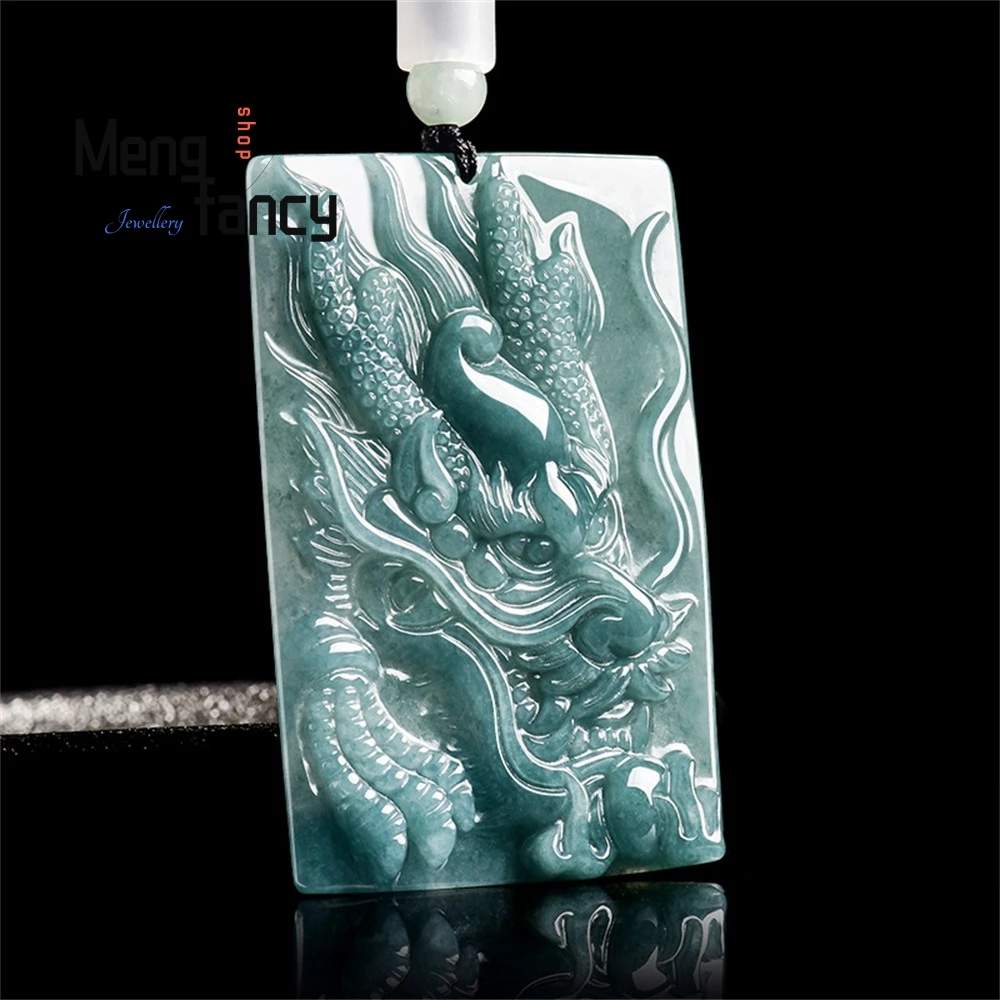 

Genuine Natural A - Grade Jade Blue Water Powerful Dragon Brand Zodiac Dragon Pendant Ice Seed Jade Men's Pendant Women's Style