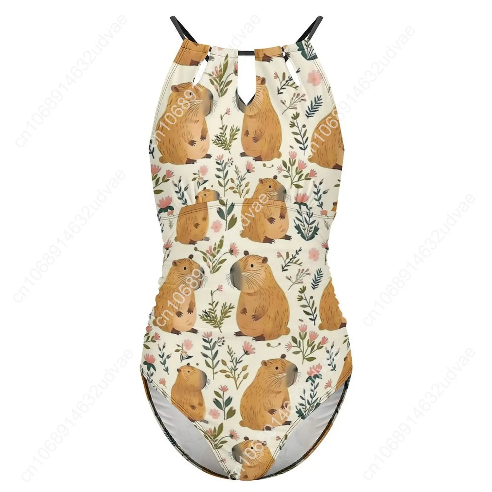Cute Capybara Art Swimsuit Animal Swimwear One Piece Surfing Design Bodysuit Halter Bathing Suit Push Up Sexy Beach Outfits Gift