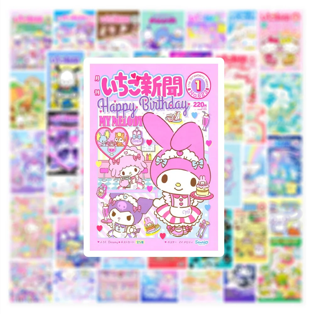 Stiker Poster Anime Sanrio 10/30/50 buah stiker kartun Kuromi Pochacco stiker ponsel botol air gitar stiker grafiti mainan anak-anak