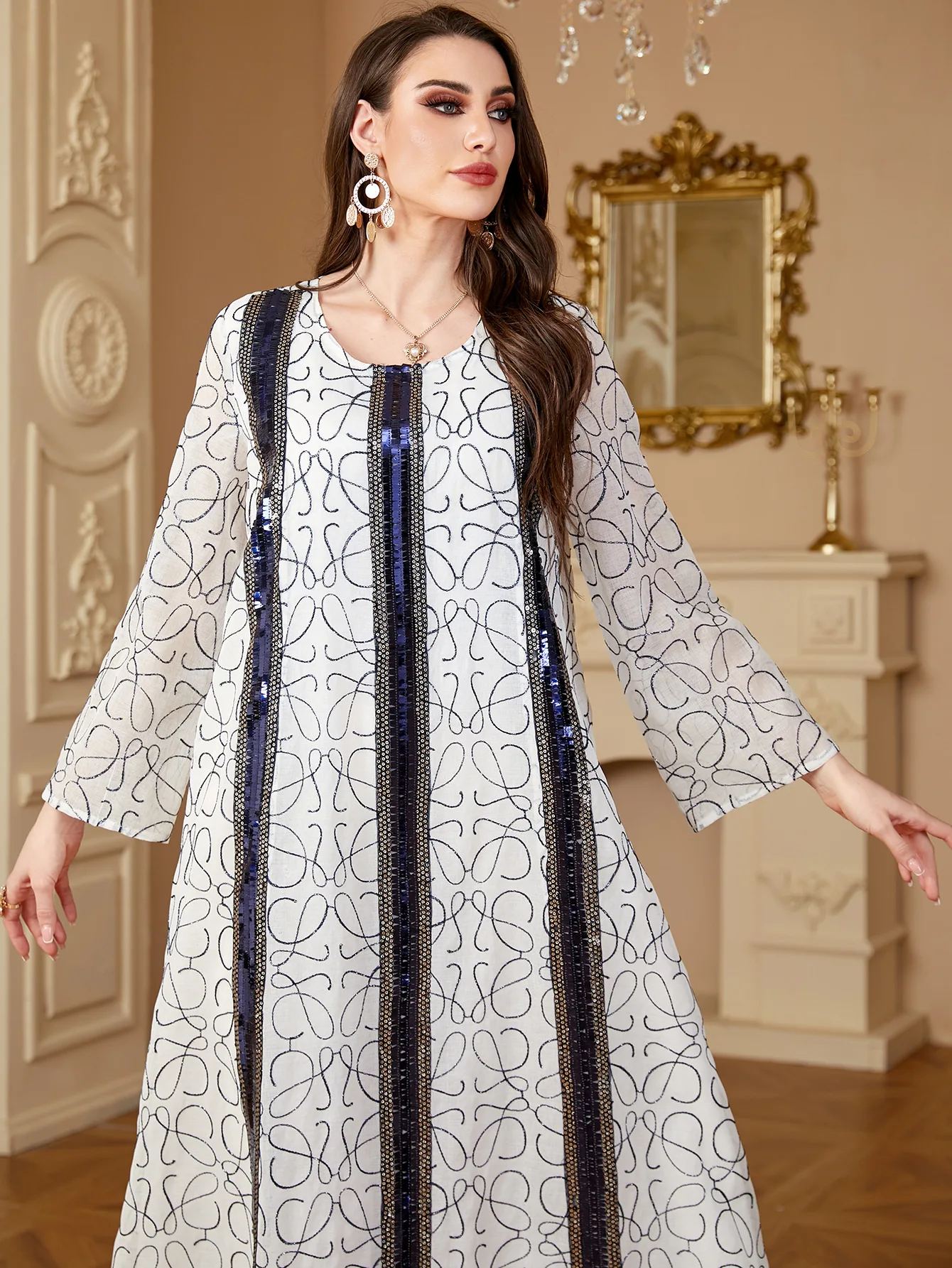 Robe en maille d'aviation à paillettes pour femmes, caftan marocain, robe d'aviation musulmane, mode Dubaï, jalabiya, 4210