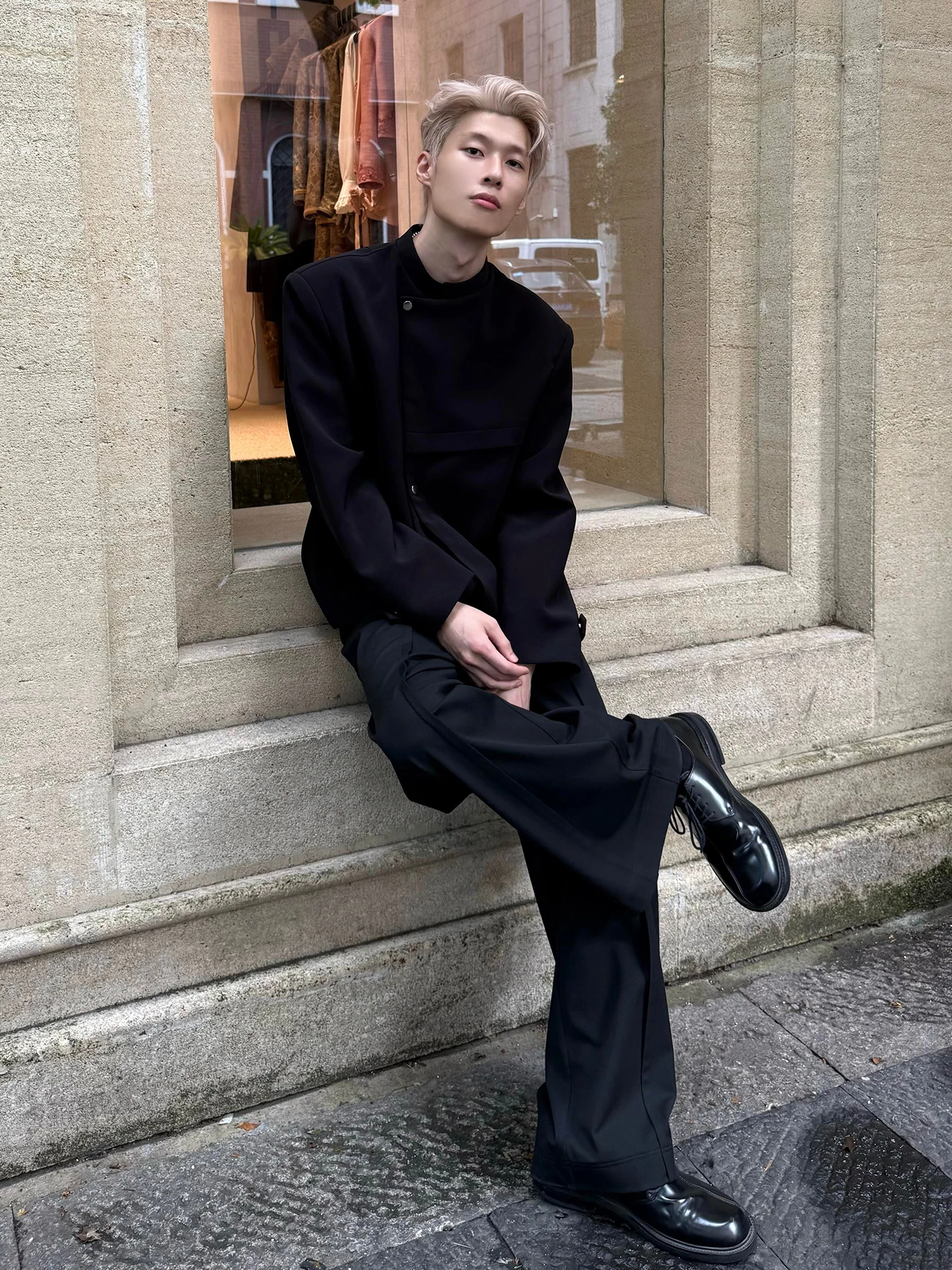 

New Chinese Sle Bla Jaet Men's Casual Faion High-End ort ape Leisure West Coat Spring Autumn Youth ular