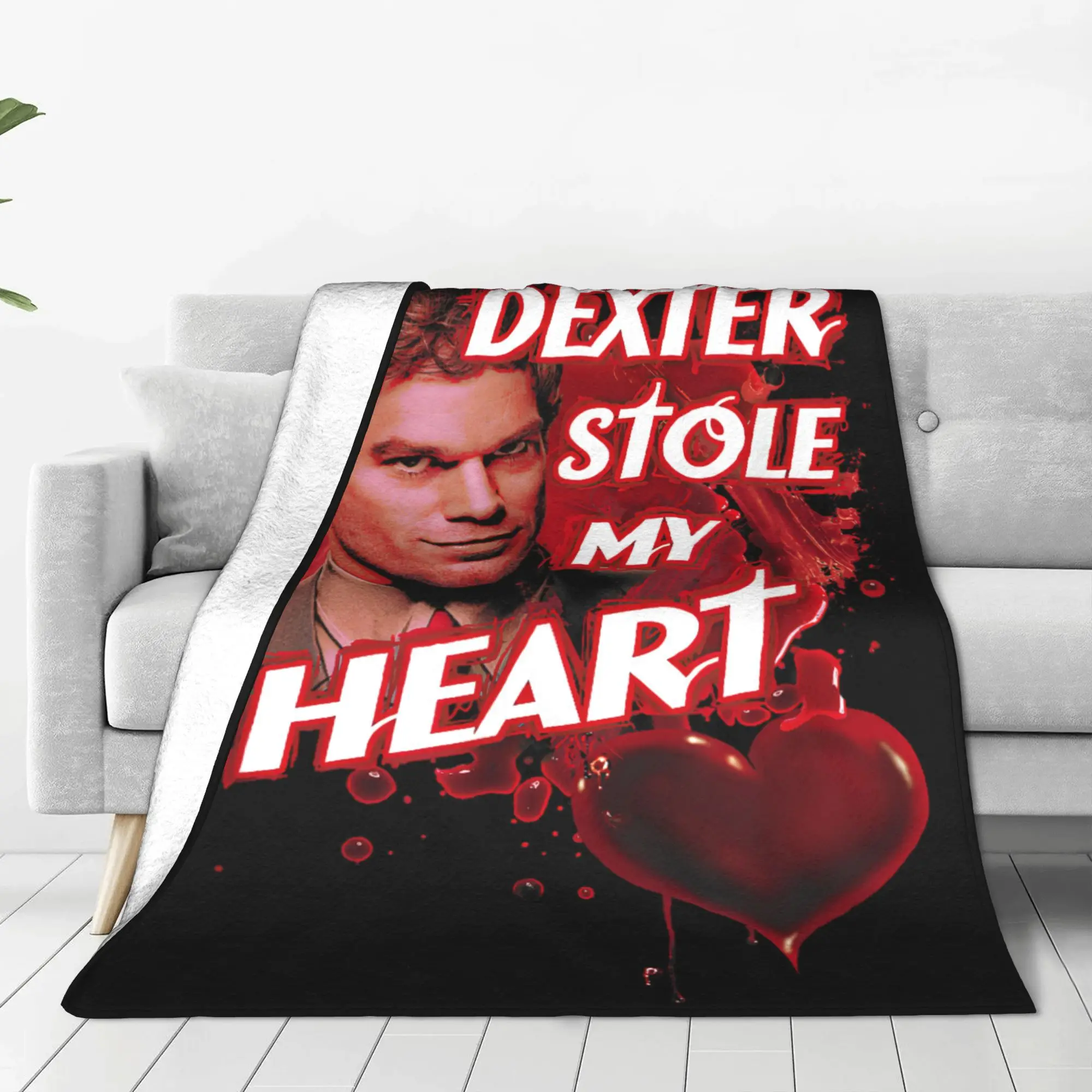 Bloody Heart Dexter Morgan Plush Blanket Horror Movie Funny Throw Blanket for Home 150*125cm Plush Thin Quilt,