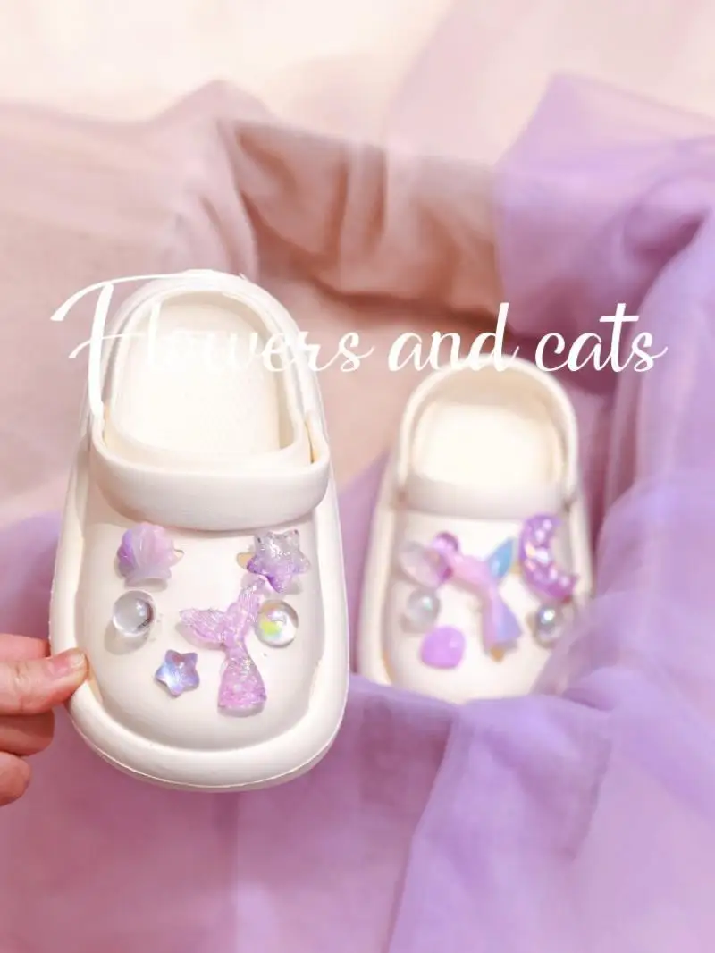 Anime Kawaii Children's Pink Slippers Mermaid Princess Hole Beach Shoes Non-Slip Girls Sandals Soft Bottom Baby Toddler Slippers