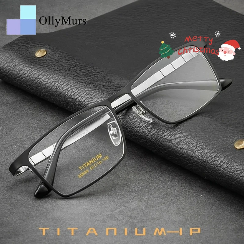 

OLLYMURS Роскошные деловые мужские очки из чистого титана, сверхлегкая простая квадратная оптическая оправа для очков 89696CN