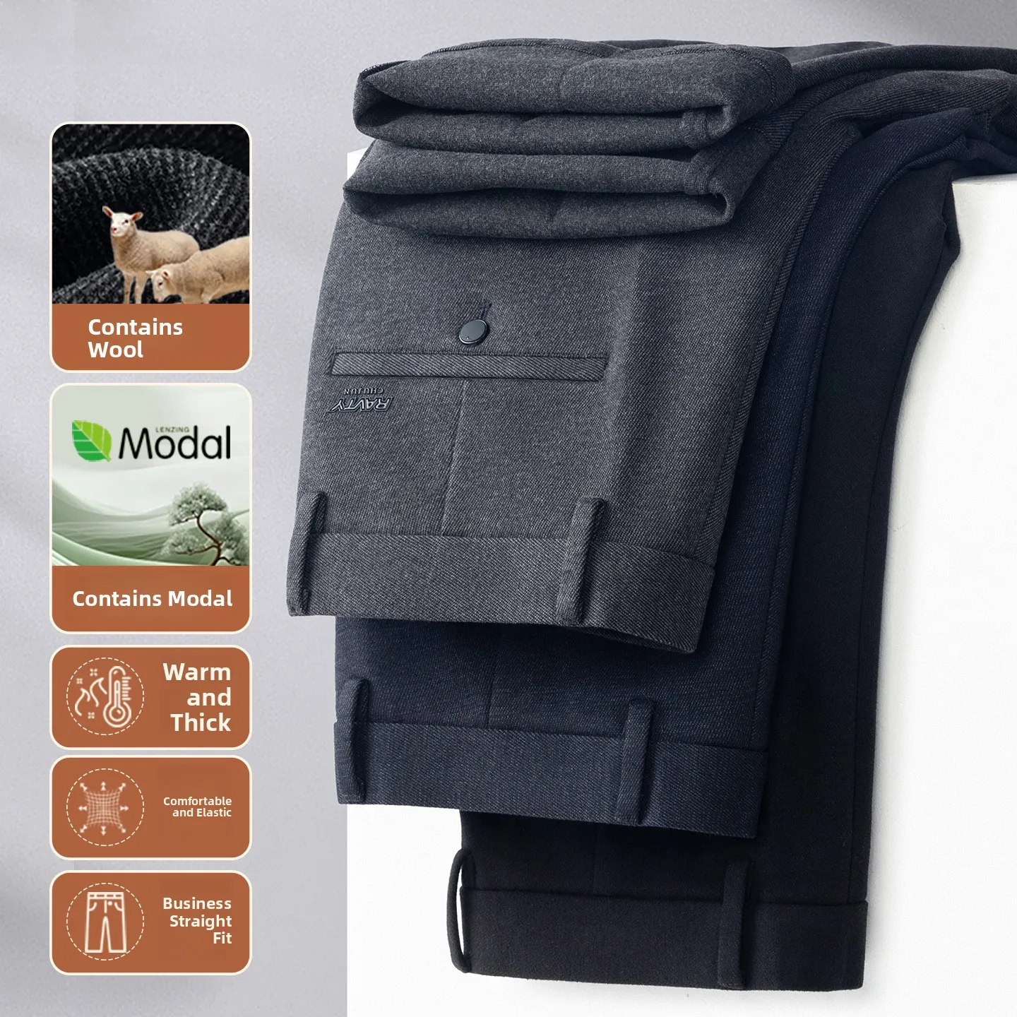 

High Quality Modal Wool Trousers Business Casual Warm West Pants Iron Free Formal Wear Moda Wool Long Pants for Office Work