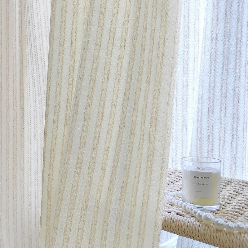 Cortinas macias lisas de linho com padrão vertical francês para sala de estar, sala de jantar, quarto, luz transparente, decoração de pessoas não transparente