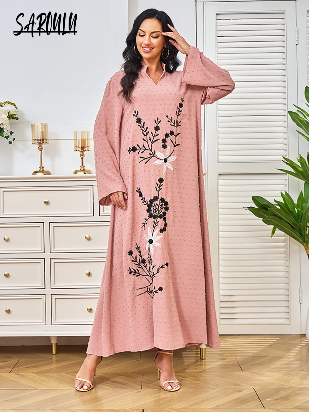 2025 Arab Elegant Women Embroidery A Line Evening Dress Beaded Pink Party Wear Fashion Kaftan Customized In Stock Prom Gown