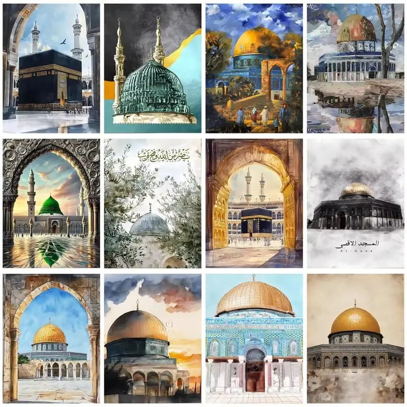CHENISTORY DIY Malen nach Zahlen, islamische architektonische Landschaft, Kunst, Zeichnung auf Leinwand, Geschenk, Bilder nach Zahlen, Kits, Heimdekoration