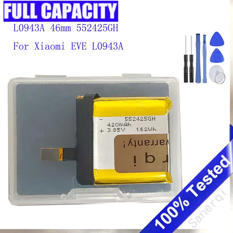 

10PCS / LOT Battery For EVE L0943A 46mm 552425GH Battery For Xiaomi EVE L0943A 420mAh Watch Battery + Tools