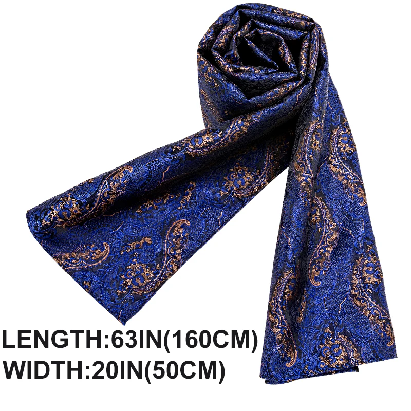 New Fashion Men Scarf Blue Gold Jacquard Paisley 100% Silk Scarf Autumn Winter Casual Business Suit Shirt Shawl Scarf Barry.Wang