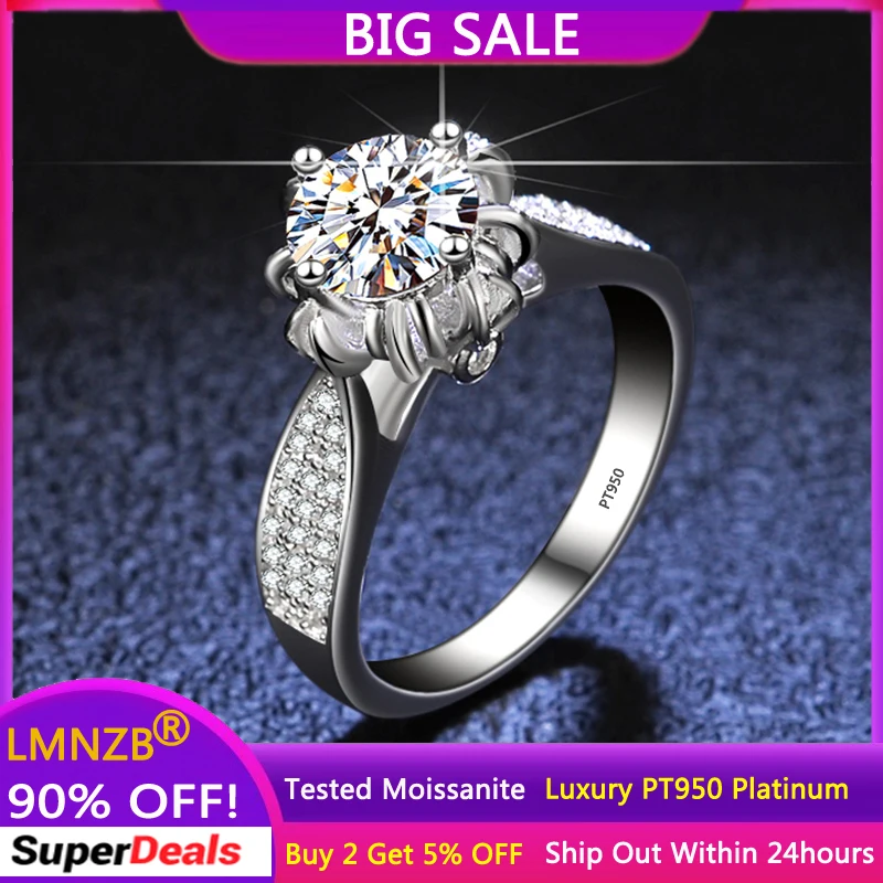 LMNZB 1 Carat Real PT950 Platinum Moissanite Ring Flower Bouquet   Wedding Proposal Confession Birthday Anniversary Jewelry Gift