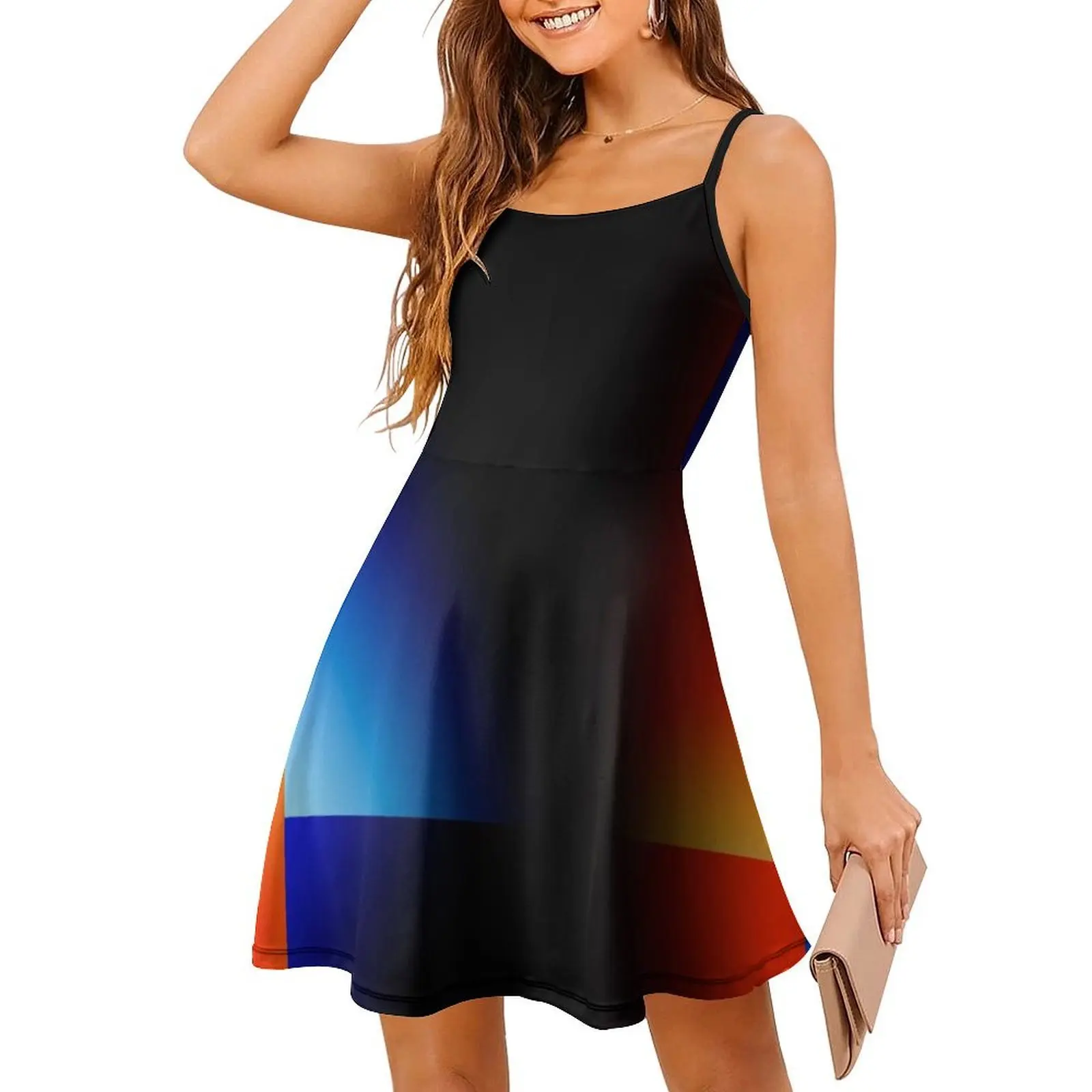 @ L P H A فستان بوهيمي بدون أكمام متعدد الطباعات على الشاطئ وحفلات العطلات ملابس نسائية #3