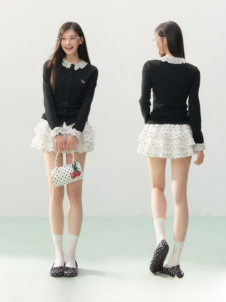 

Летняя белая юбка ELEVEN SP в горошек, короткая, А-силуэта, женская, в корейском стиле, уникальная, красивая, многоярусная юбка-кейк средней длины