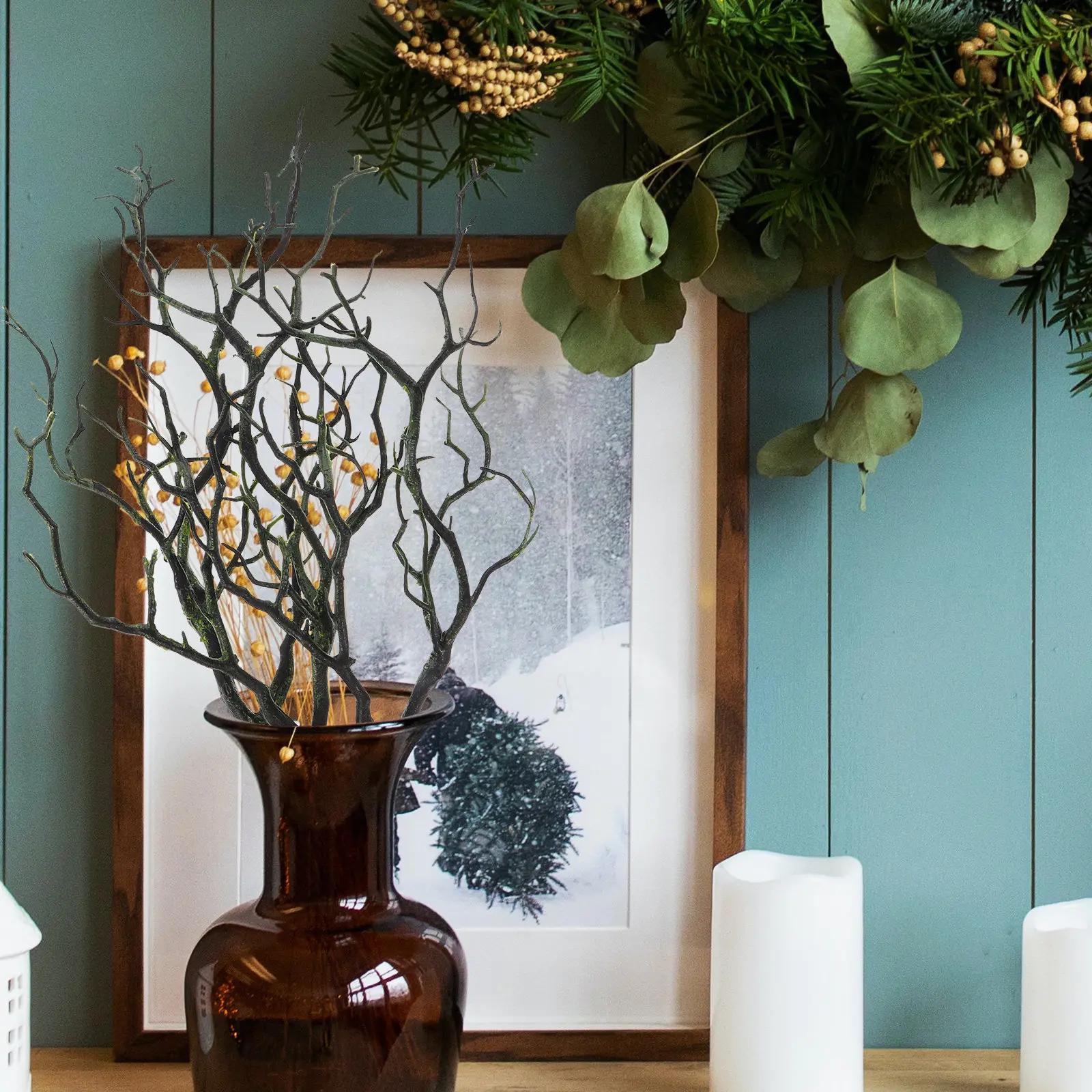 

3 шт. Искусственные пластиковые ветки в форме рогов оленя, реалистичные зеленые ветки для декора вазы, для свадебных торжеств