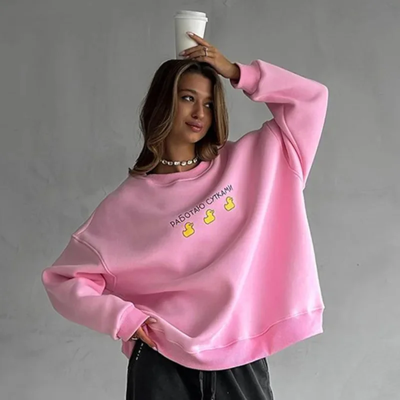 Sudadera holgada con estampado para mujer, Jersey holgado de gran tamaño, informal, a la moda, para Otoño e Invierno