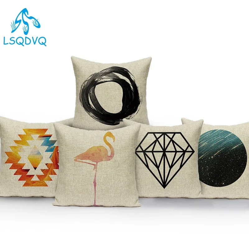 Nordic Style Simple Blue Green Mountain Geometric Polyester Sofa Home Pillow Cover Decorative Cushion Cover for Bedroom