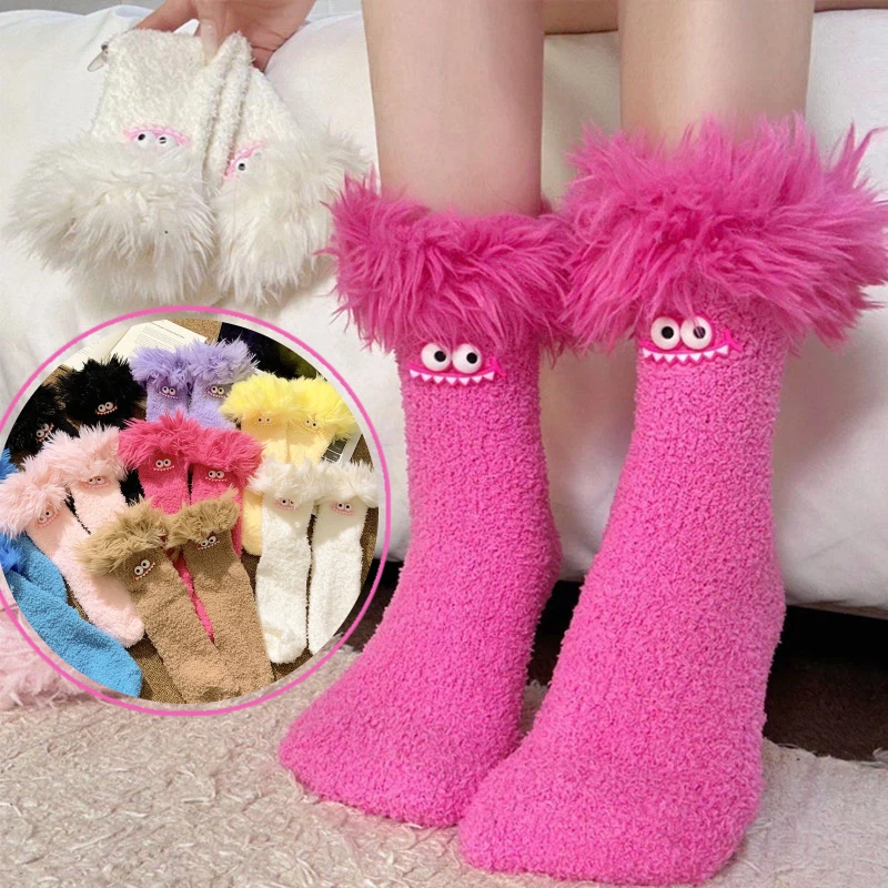 

Funny Mouth Monster Women Sock Men Couples Sleeping Sock Interesting Gift Kawaii Winter Thick Plush Sock Coral Velvet Floor Sock