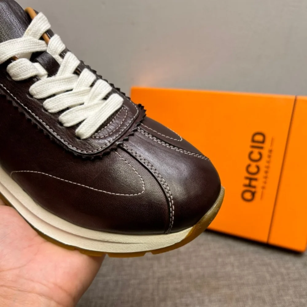 حذاء Agan ذو نعل سميك من الجلد الأصلي بتصميم جديد، حذاء كاجوال عصري من جلد الحصان المغسول للرجال #2