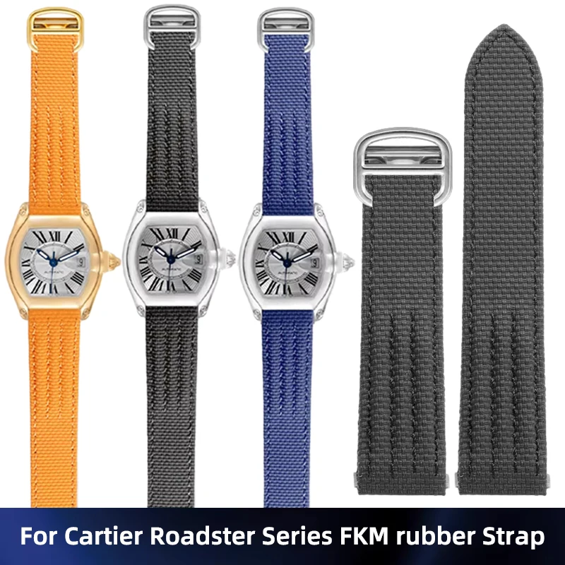 

Ремешок для часов Cartier Roadster W6206018 W6206017 2510 2618 W62032X6 из фторкаучука FKM, быстросъемный, 19 мм, 20 мм