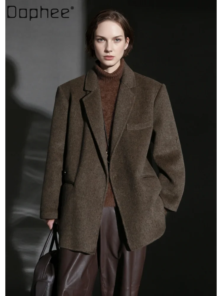 

High-end Elegant Double-sided Wool Coat Women Commuting Style Fashion Suit Collar Loose Slim Fit Heavy-duty Cashmere Coat Short