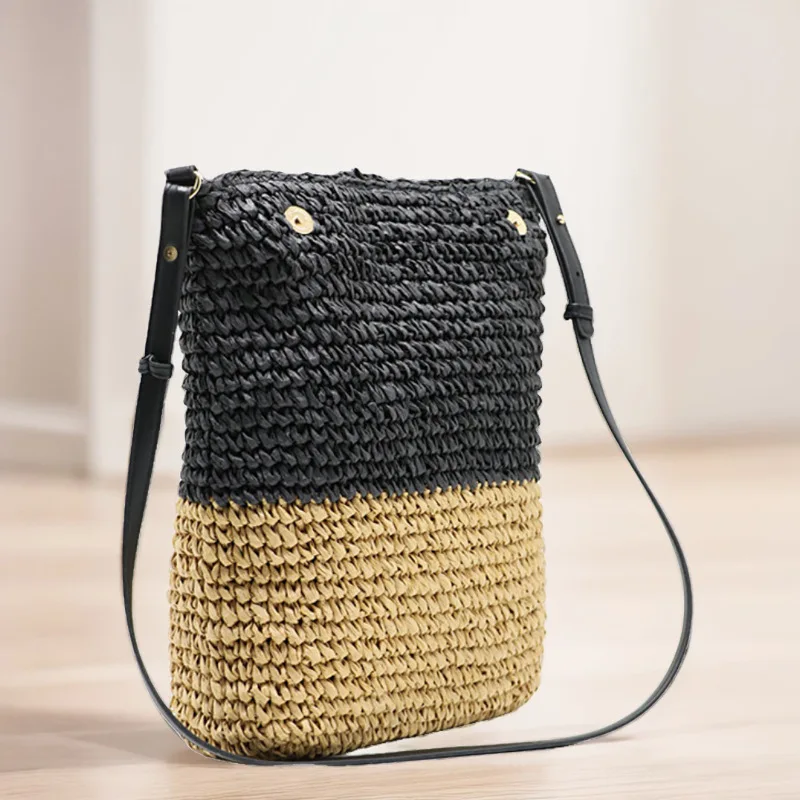 Bohemian Patchwork Straw Bag Paper Rope Woven Shoulder Bag Summer Knitting Crossbody Bags for Woman Travel Beach Bags 2024 Tote