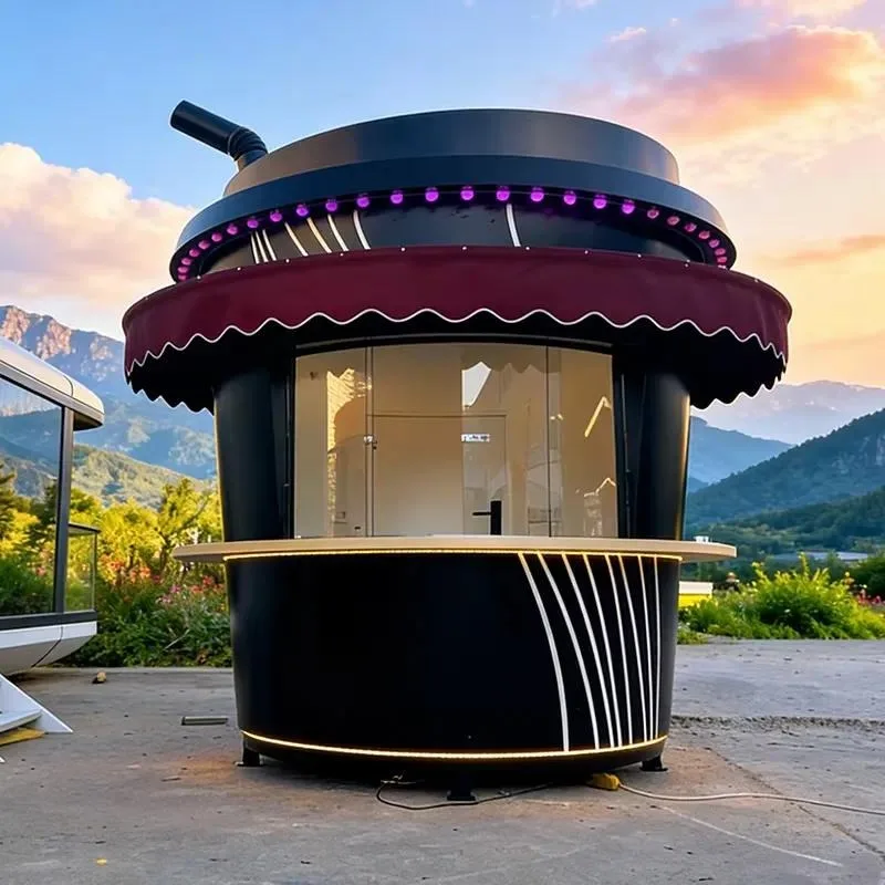 Mobile Coffee Tea Cup Shaped Hot Dog Fast Food Trailer Durable Galvanized Steel Built-in Power Supply Outdoor Use