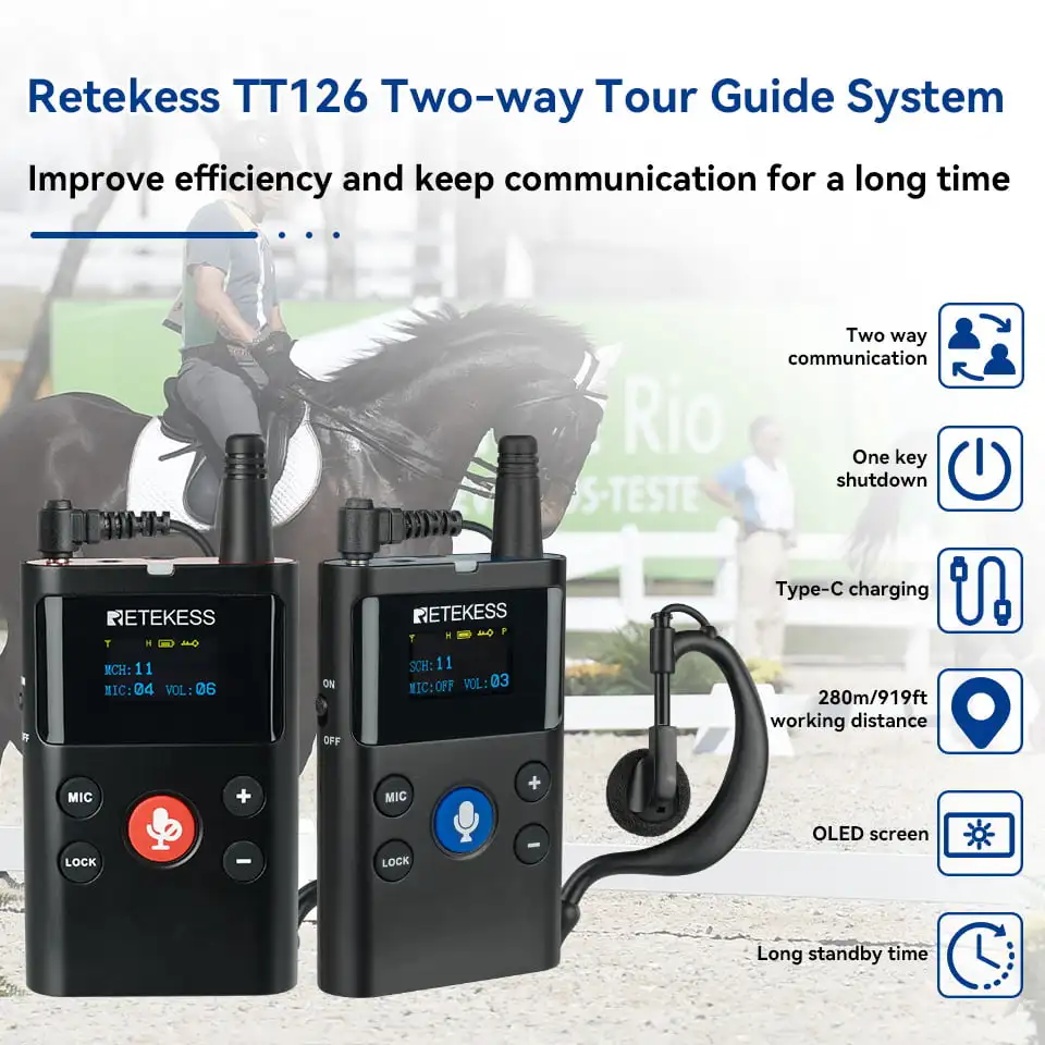 Retekess tt126 drahtloses Zweiwege-Reiseleiter system Sender empfänger für das Konferenz training zur Interpretation von Reit ausflügen – Detail 1