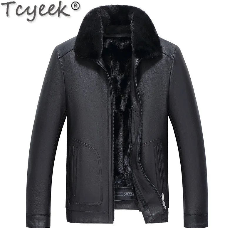 Tcyeek Natural Mink Fur Mens Coats Goatskin Genuine Leather Man Jackets Real Fur Coat Men Winter Clothes 2024 Куртка Мужская