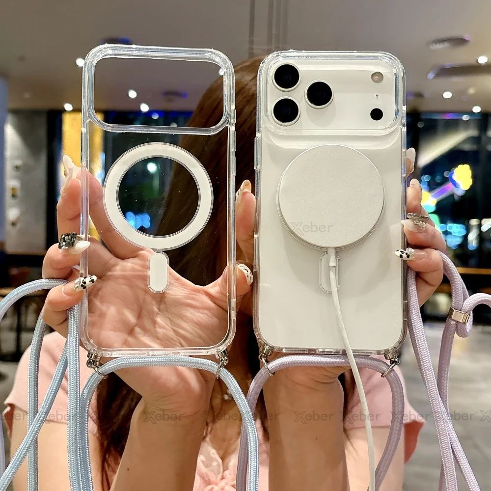 Umhängeband-Halskette mit durchsichtiger Hülle für iPhone 18 13 14 Plus 15 16 17 Pro Max, kompatibel mit Magsafe magnetischer kabelloser Ladehülle – Detail 4