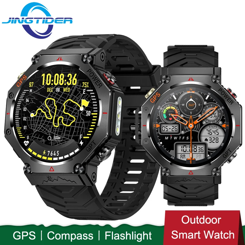 KC91 GPS تحديد المواقع ساعة ذكية في الهواء الطلق مصباح يدوي 1.39 "HD عرض AI ساعة الوجه GPT 3ATM مقاوم للماء بلوتوث دعوة Smartwatch #1