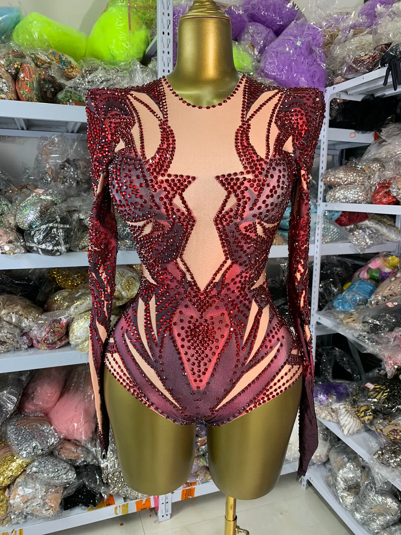 Женские эластичные боди из спандекса с блестящими стразами и длинными рукавами с принтом и бисером, трико для художественной гимнастики для особых случаев