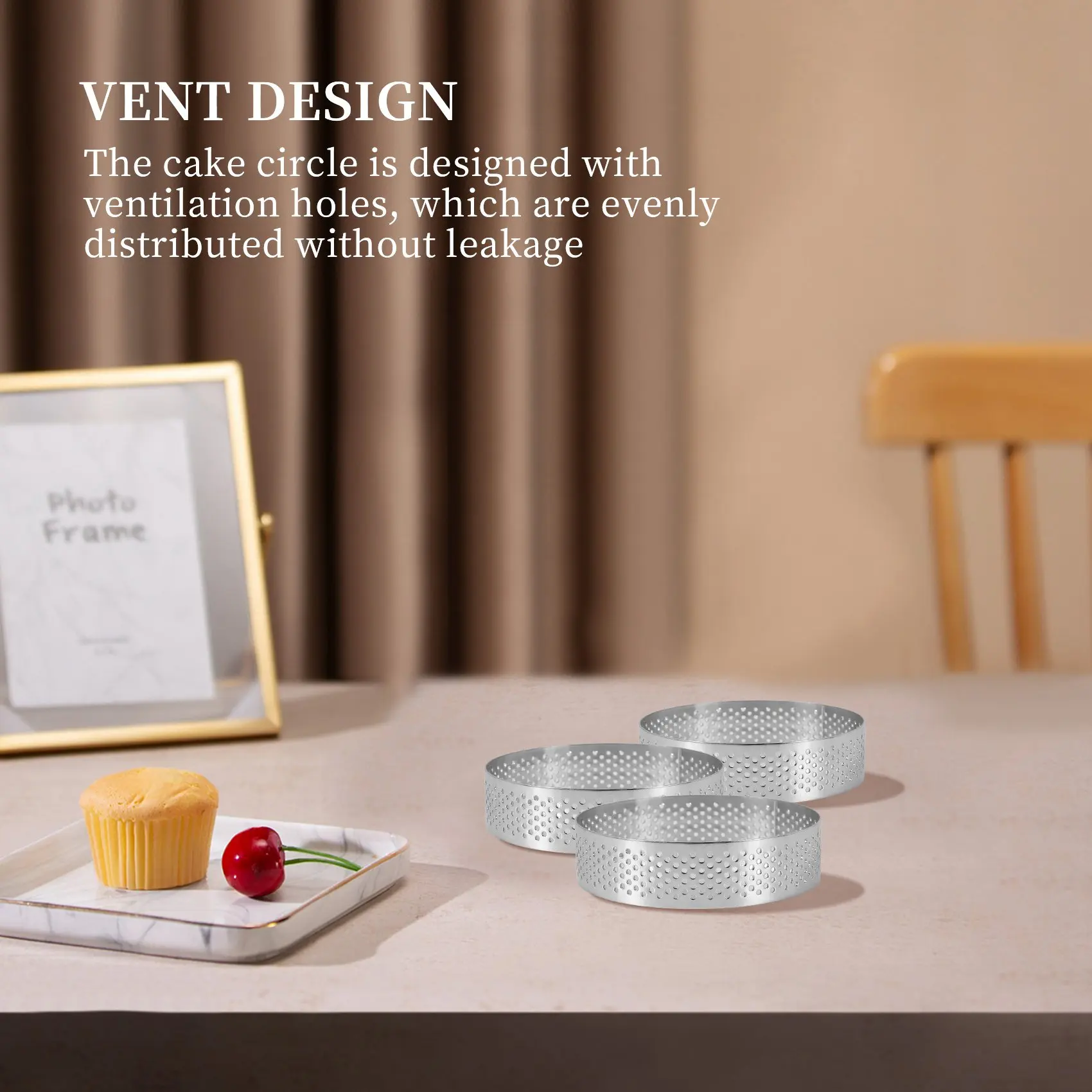 6 Pack Stainless Steel Tart Rings, Heat-Resistant Perforated Cake Mousse Ring,Cake Ring Mold,Round Cake Baking Tools