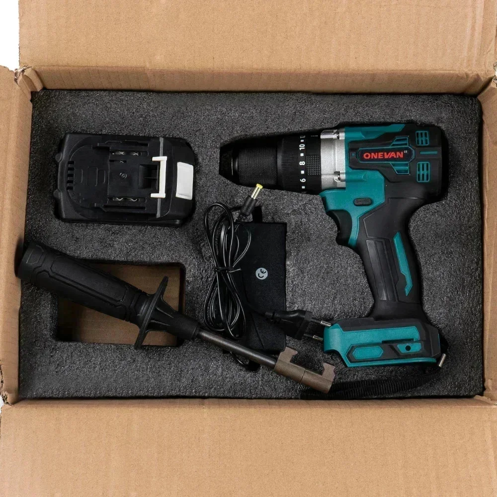 Onevan-Brushless Furadeira Elétrica, Chave de Fenda Elétrica, Furadeira de Impacto 3in 1, Ferramenta Elétrica para Makita, Bateria 18V, 13mm, Torque 20 + 3