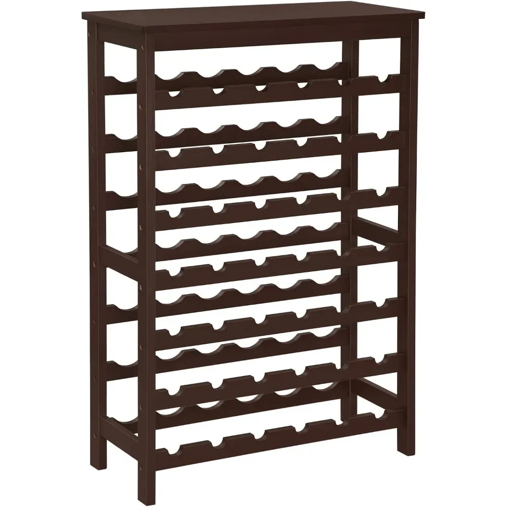 

42-Bottle Wine Rack Free Standing Floor, 7-Tier Display Wine Storage Shelves with Table Top, Bamboo Holder , Espresso