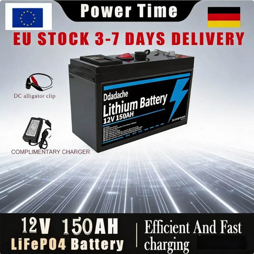 Batterie au lithium 12V 150Ah LiFePO4 à décharge profonde, plus de 4000 cycles, rechargeable pour l'éclairage, les véhicules électriques, l'énergie solaire/éolienne, les petits onduleurs