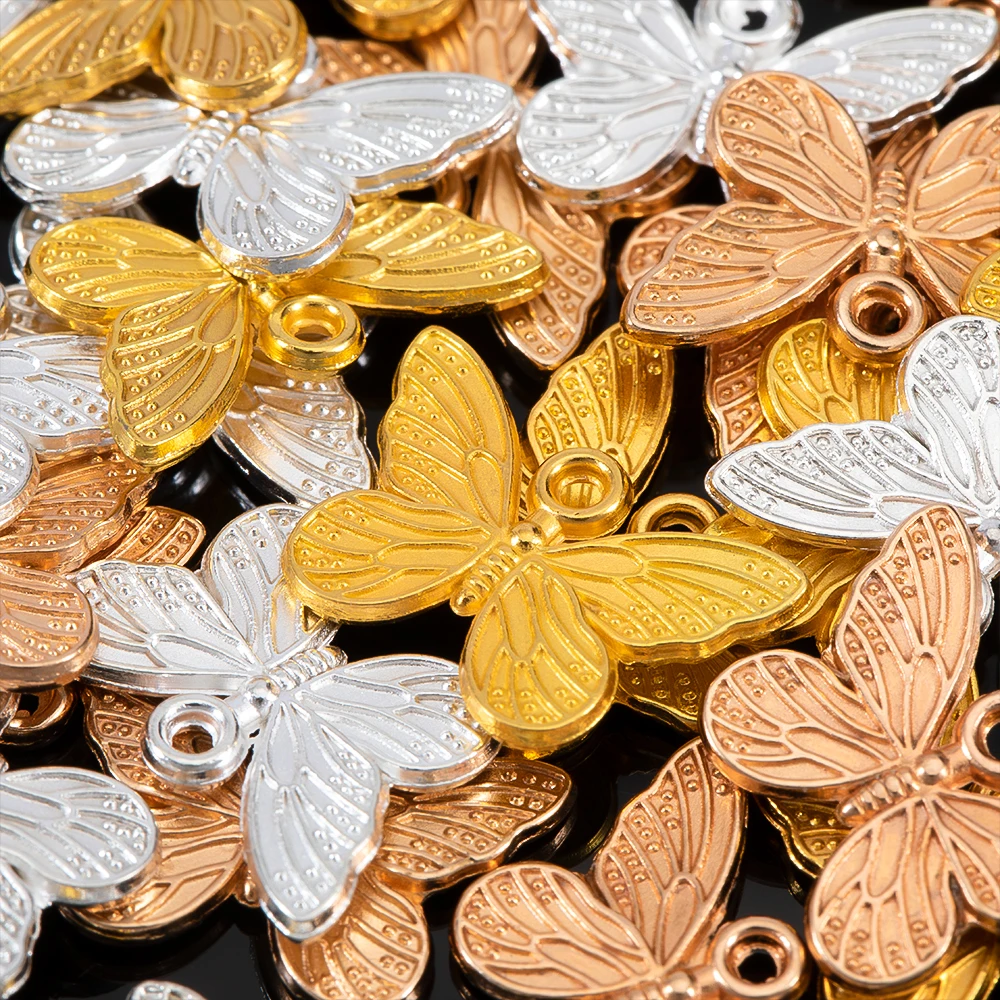 50Pcs Butterfly Shape Charms Pendants Single Hole Three Colors Accessory for DIY Jewelry Making Bracelet Earrings Charms