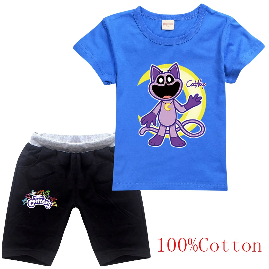 Smilings Critters Cat Kids Clothes Summer Baby Boys Cartoon Catnap Printing T-shirt + Short Pants Girls Casual Sport Tops Set