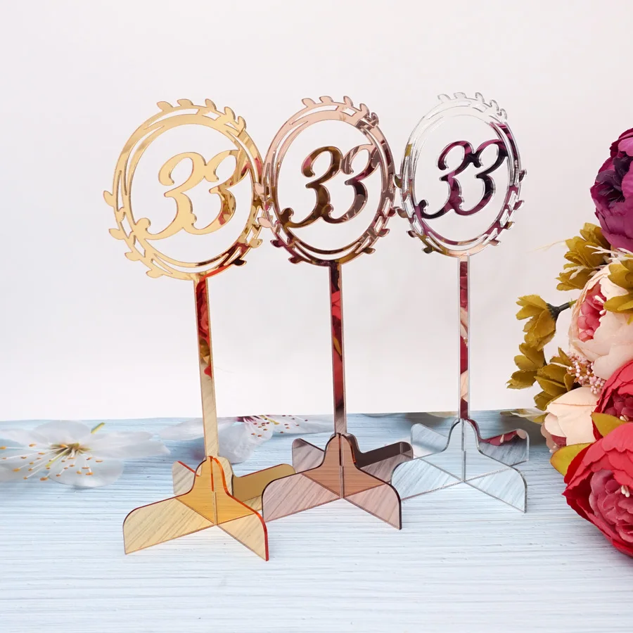 2 Styles Acrylic Mirror Table Numbers With Holder Base For Restaurant Wedding Bridal Shower Party Decoration Event Supplies