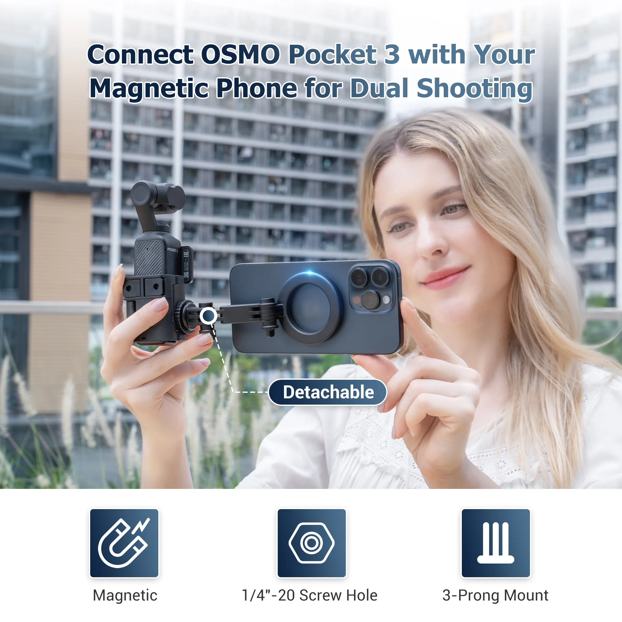 JJC Pocket 3 Magnetic Phone Holder Mount Expansion Adapter Cage for DJI Osmo Pocket 4 3 Bracket w Cold Shoe for iPhone 16 15 14