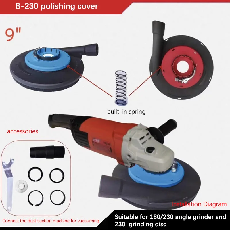 Angle Grinder 9 Inch Dust Suction Hood Vacuum Dust Collection Shield Enables Dustless Dry Sanding And Grinding Work