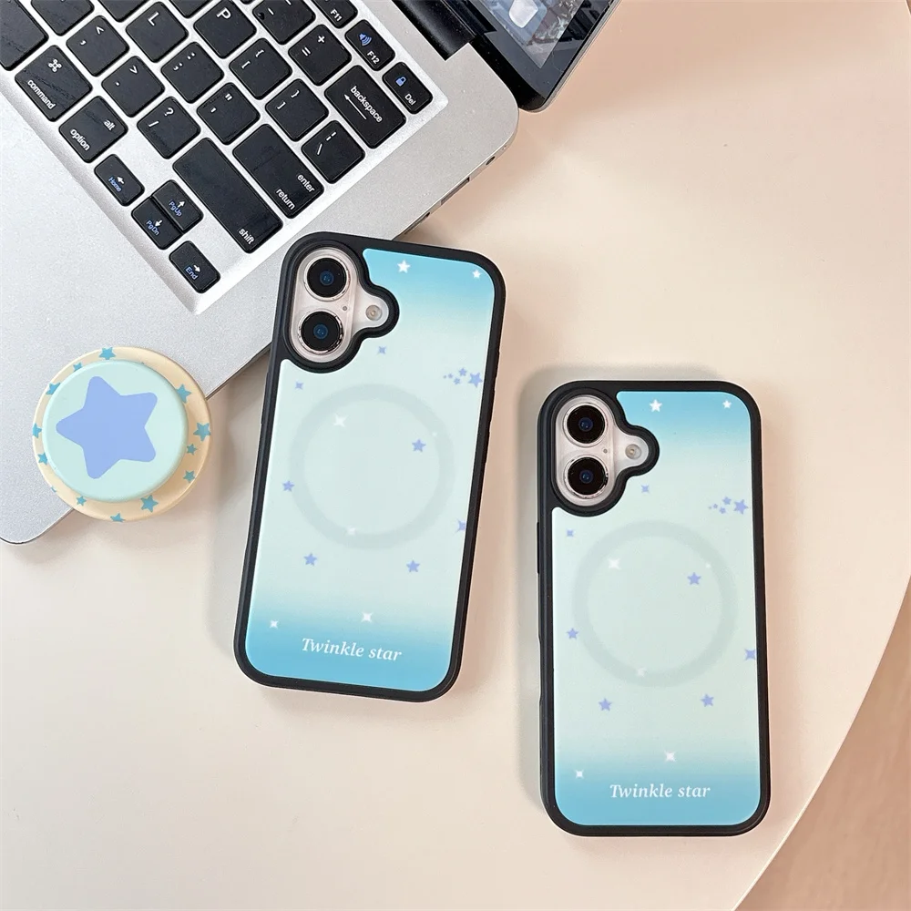 

Korean INS Fashion Glitter Star Magnetic Holder Phone Case For iPhone 14 15 16 Pro Max Funda Luxury Lovely Cute Protective Cover