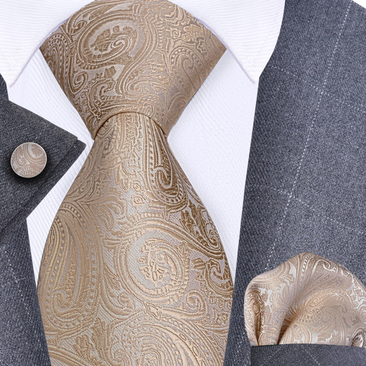 GUSLESON 8cm Blue Black Pink Men Ties Pocket Square Cufflinks Set Paisley Silk Necktie Wedding Business Gift Tie Accessories