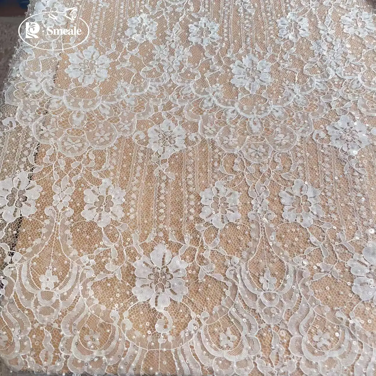 3Yards.NEW Eyelashes Beads Sequins Lace Fabric.Luxury Evening Dress French Lace .Advanced Customization Bridal Wedding Fabric