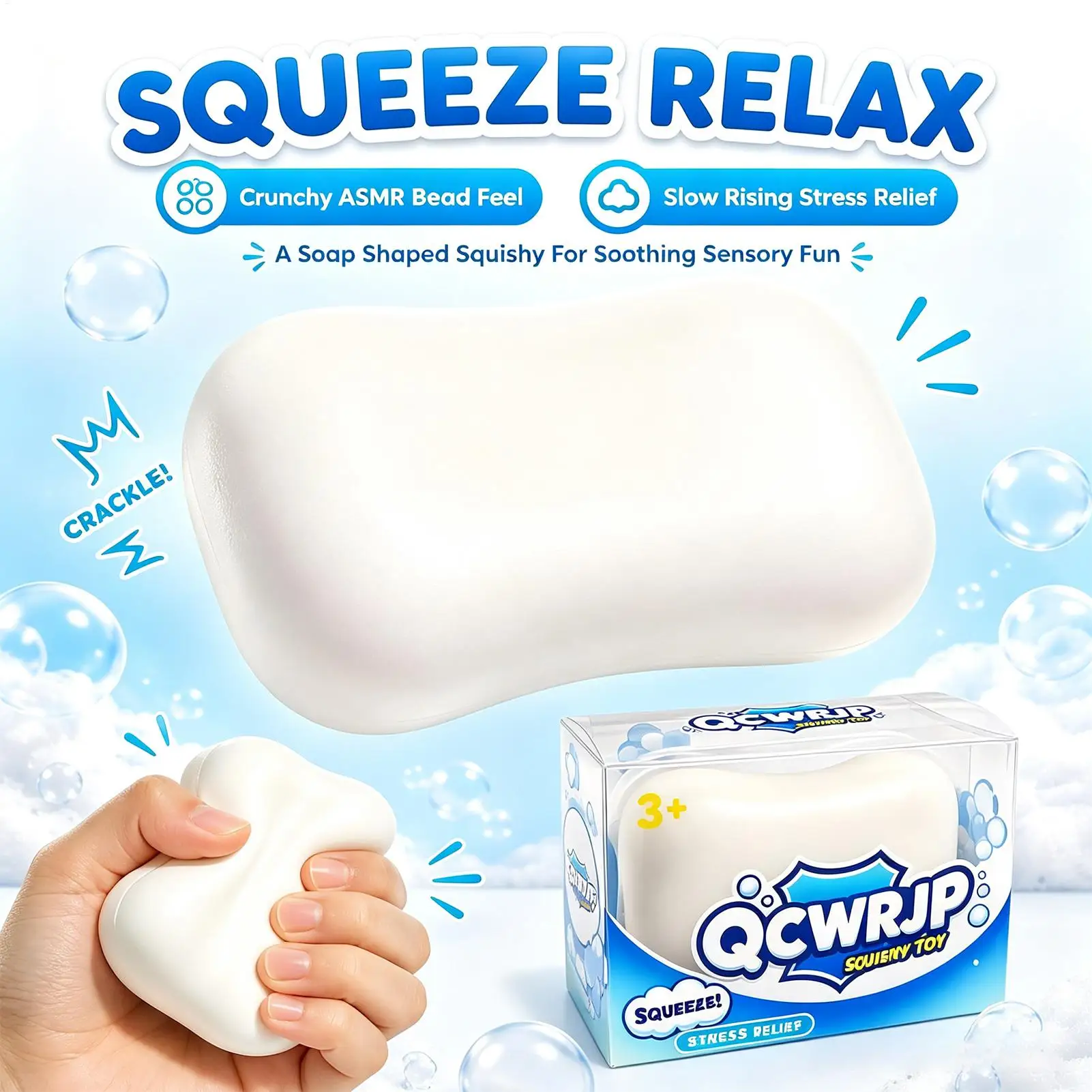 Crunchy Squeeze Stress Ball, Bead-Filled Sensory Fidget Toy for Adults & Teens, Soft Soap-Shaped Anxiety Relief, Office Home