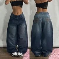Nueva moda americana, pantalones vaqueros holgados bordados con patrón geométrico para mujer Y2K Harajuku Vintage Hip-hop, pantalones de pierna ancha informales populares